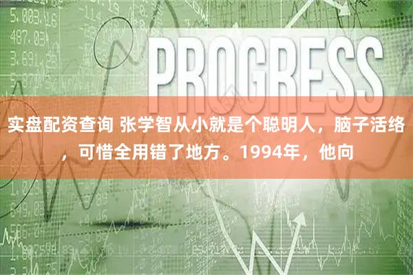 实盘配资查询 张学智从小就是个聪明人，脑子活络，可惜全用错了地方。1994年，他向